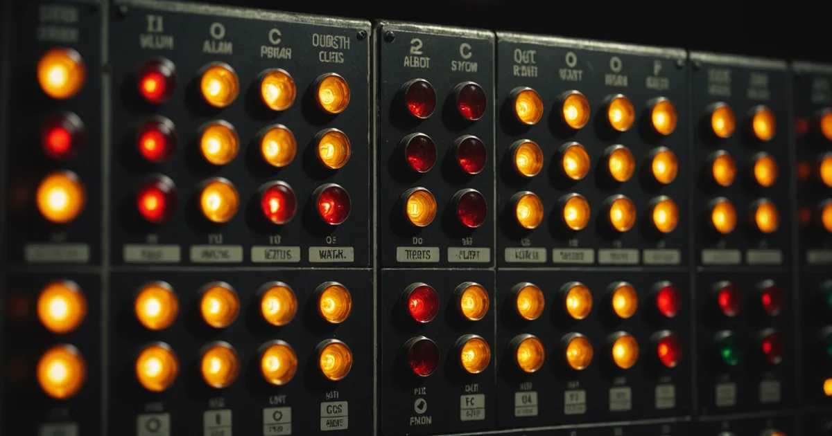 Alert warning indicator lights on industrial control panel