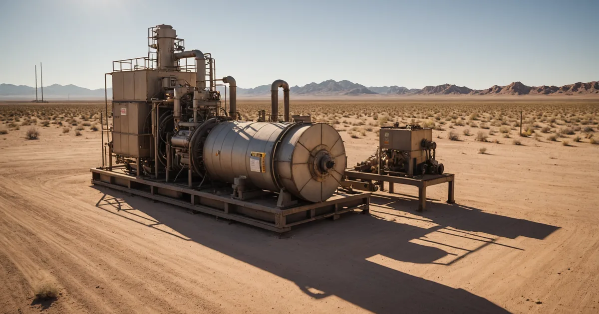 Outdoor industrial plant in desert environment with heat haze visible