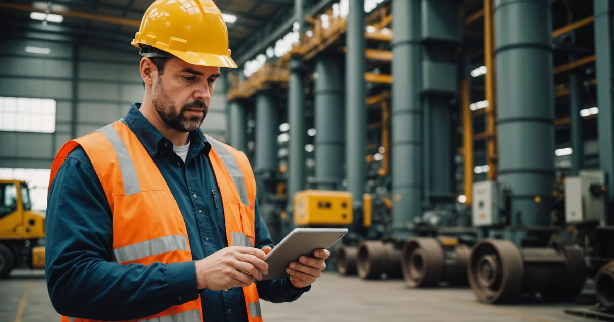 Reliability engineer at an industrial plant reviewing data on a tablet