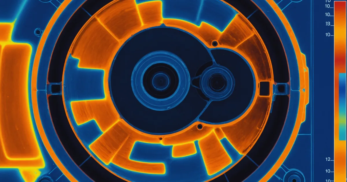 Thermal imaging view of an industrial motor showing temperature gradient across bearing housing