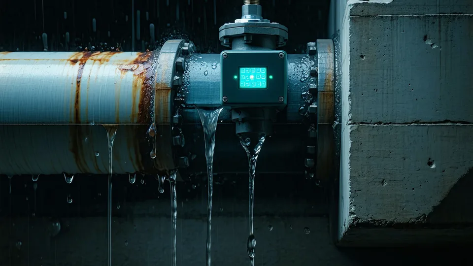 Water quality monitoring sensor installed on a pipe junction